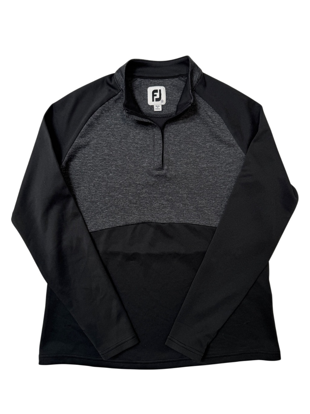 {FootJoy} Black Gray Long Sleeve Quarter Zip Golfleisure Golf Pullover WAT37